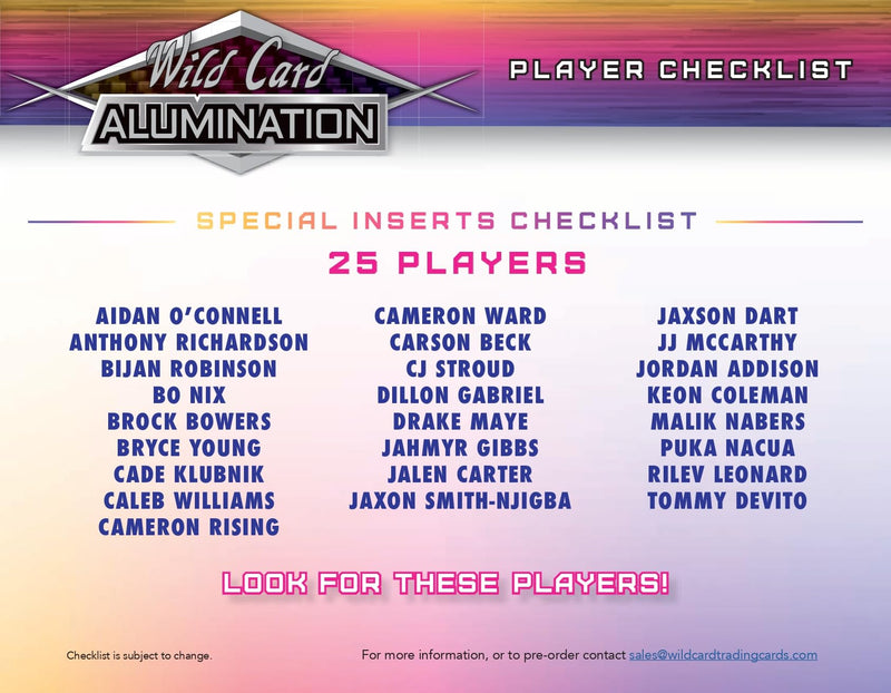2023 Wild Card Alumination Special Rookie & Insert Edition Football Hobby Box 6 Encased Trading Cards Per Box